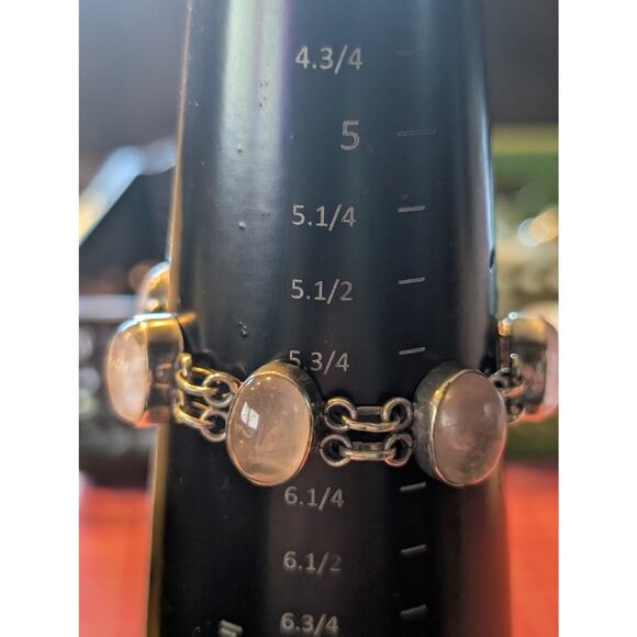 Vintage 925 Sterling Silver Rose Quartz Toggle Clasp Bracelet - Picture 11 of 12